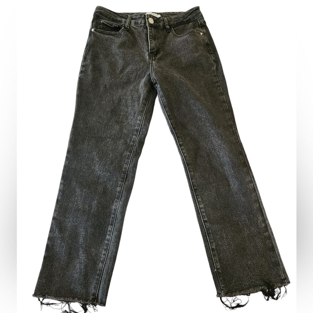 Oak & Poppy Faded Black Straight Leg Ankle Raw Hem Jeans Size 8